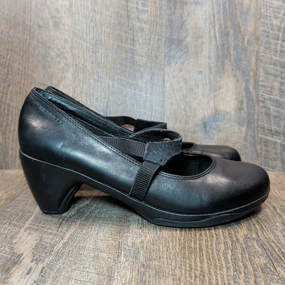 Merrell Evera Draft Black Leather Mary Jane Heel Comfort Shoes Women's Size 11